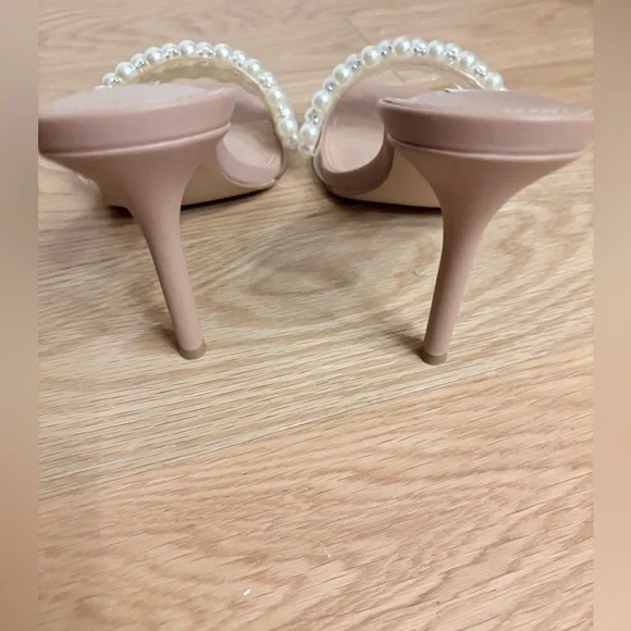 Steve Madden Pearl Embellished Heeled Sandals Nude Blush Slip-On Size 8M - Picture 4 of 6